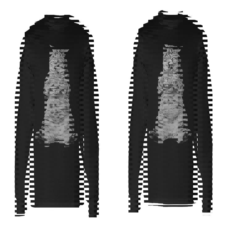 Ai ヴィンテージ チョンク 猫 食べる ハンバーガー ミーム 食べ物 ユーモア 長袖Tシャツ