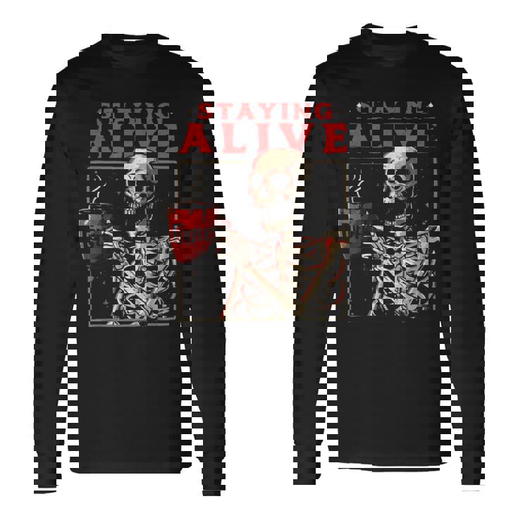 kulltaying Alive スケルトン ドリンクコーヒー 長袖Tシャツ