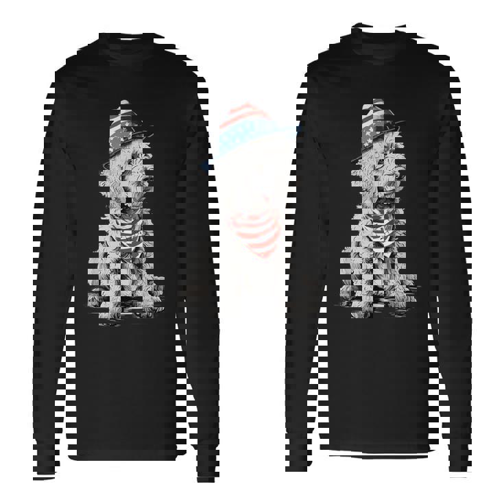 Goldendoodle 7月4日 愛国的 ゴールデンドゥードル 犬 長袖Tシャツ