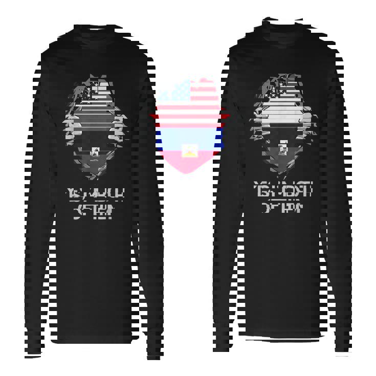 Half American Half Haitian Usa Haiti Flag メンズ レディース 長袖Tシャツ
