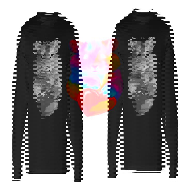 Hamster Coloré Tenant Un Cœur Mignon Arc-En-Ciel Aquarelle T-shirt à manches longues