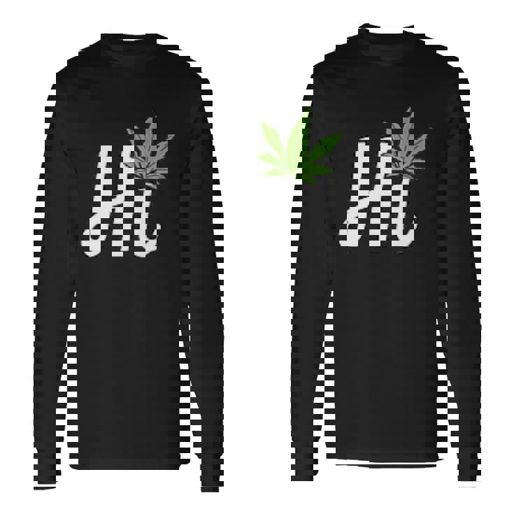 Hi Hello マリファナの葉 ハッピーファニー大麻 ウィード パイナップル 長袖Tシャツ