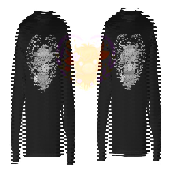 Highland Cow Lavender Heart Scottish Highland Cattle Tank Top Long Sleeve T-Shirt