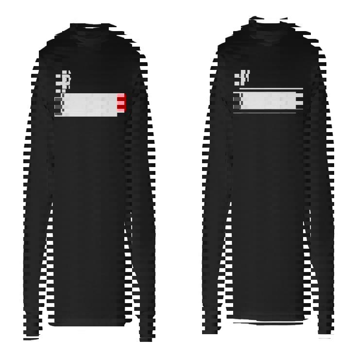 Hpが残りわずか 体力がない 限界 おもしろ ユーモア ゲーム Hpバー 黒 他カラー メンズ レディース 大きいサイズ 長袖Tシャツ