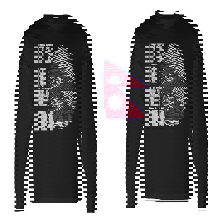It's In My Dna ネパール ネパール国旗 指紋 長袖Tシャツ