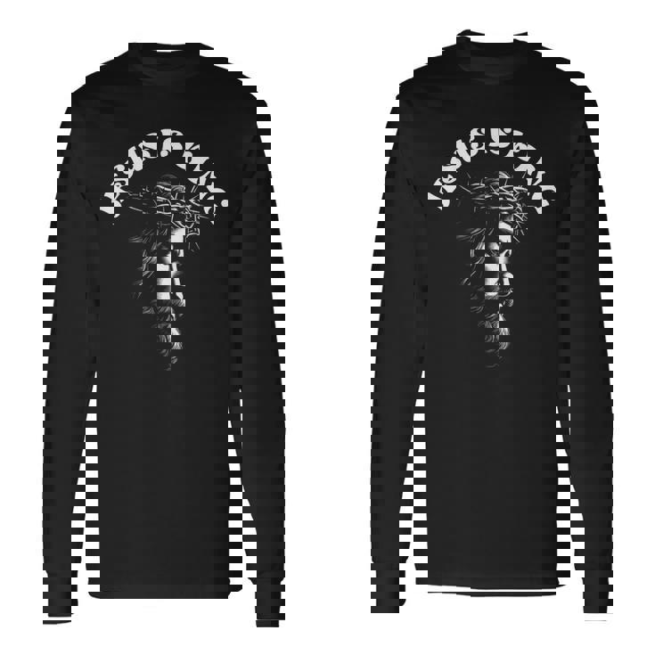 Jesús Es Rey Dios Cristiano Católicos Adorador Religioso Camiseta de manga larga