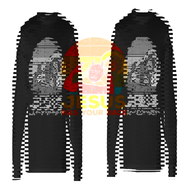 Jesus Has Your Back Jiu Jitsu レトロ クリスチャン メンズ レディース キッズ 長袖Tシャツ ギフトのアイデア