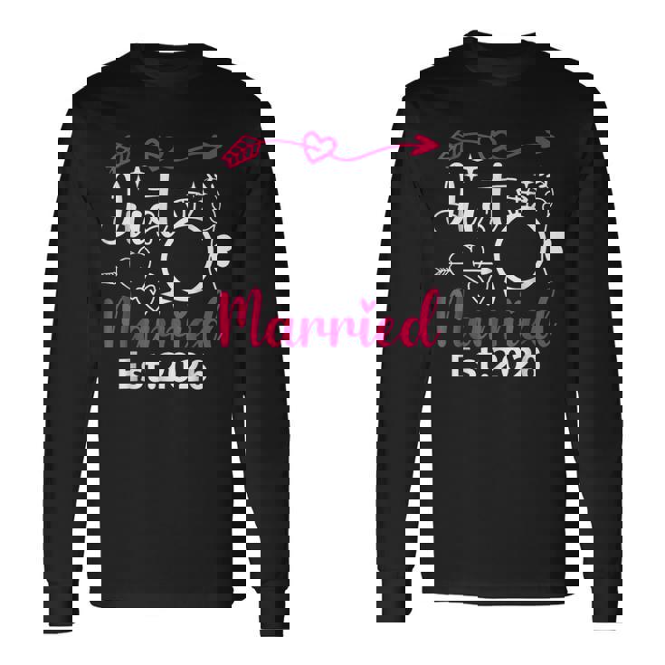 Just Married 2026 Couple Lune De Miel Amoureux De Fiancée T-shirt à manches longues