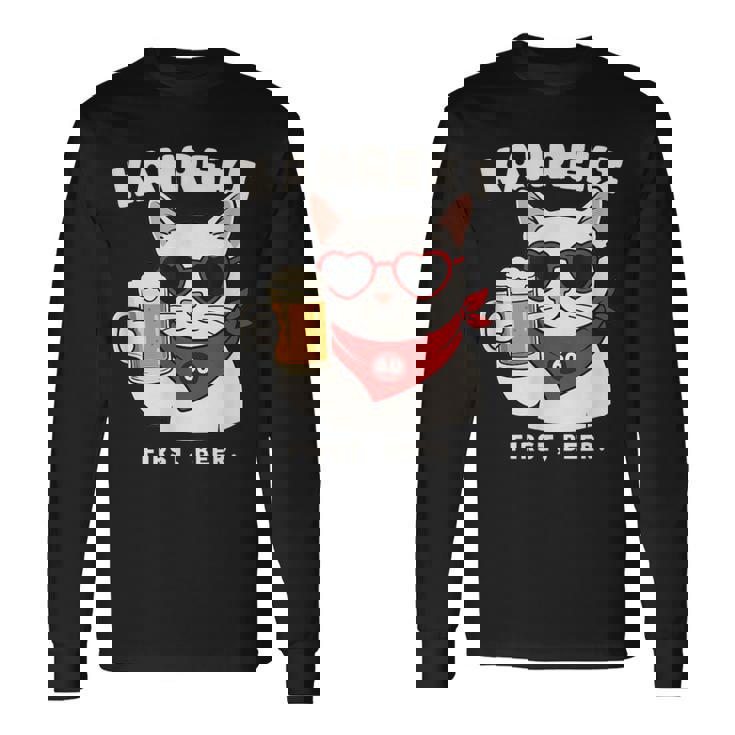 Kanreki 還暦 60歳 記念 猫 サングラス ビール 大人のユーモア 長袖Tシャツ