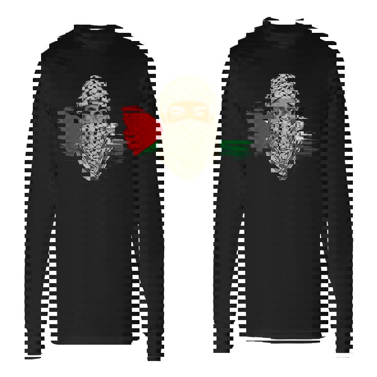 Keffiyehスカーフのパレスチナの若い男 パレスチナサポーター 長袖Tシャツ