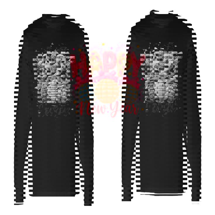Latch Hook Yarn Crochet New Year 2026 Disco Ball Fireworks Long Sleeve T-Shirt Gifts ideas
