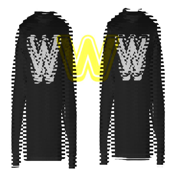 Lettre Rétro En Gras Jaune – W – Contour – Alphabet T-shirt à manches longues