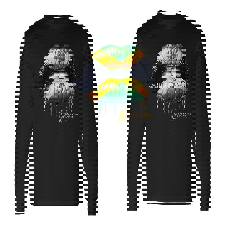 Lips Jamaican Flag Jamaica Love Travelacation 長袖Tシャツ