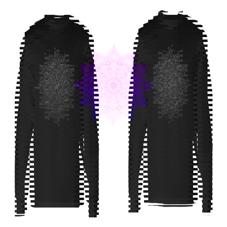 Lotus Mandala Buddha Zen Art Succulent Botanical Boho Long Sleeve T-Shirt