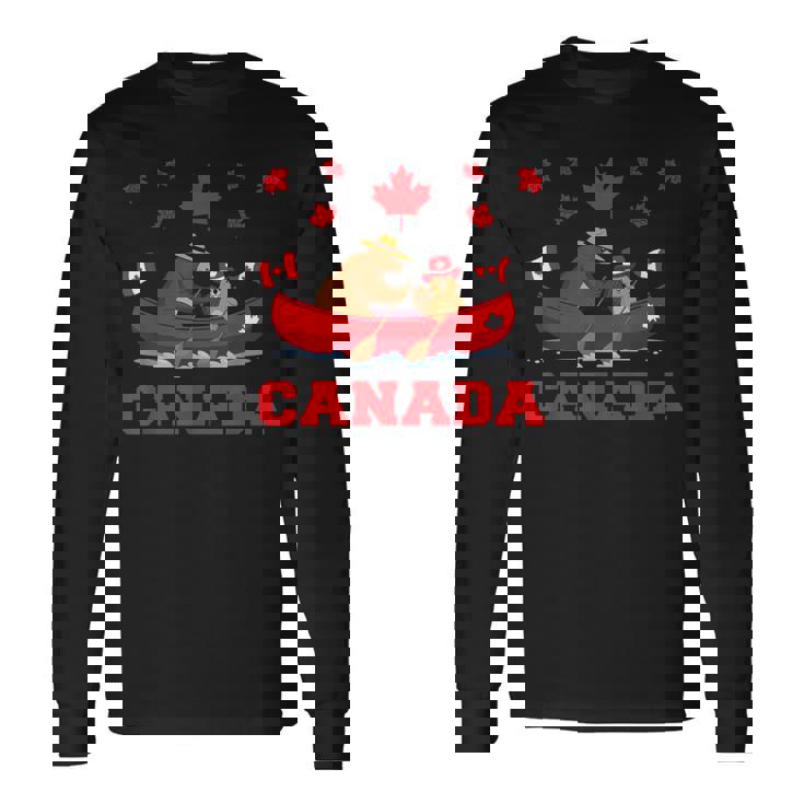 I Love Canada Cool Canada Bear & Chipmunk Cartoon Graphic 長袖Tシャツ