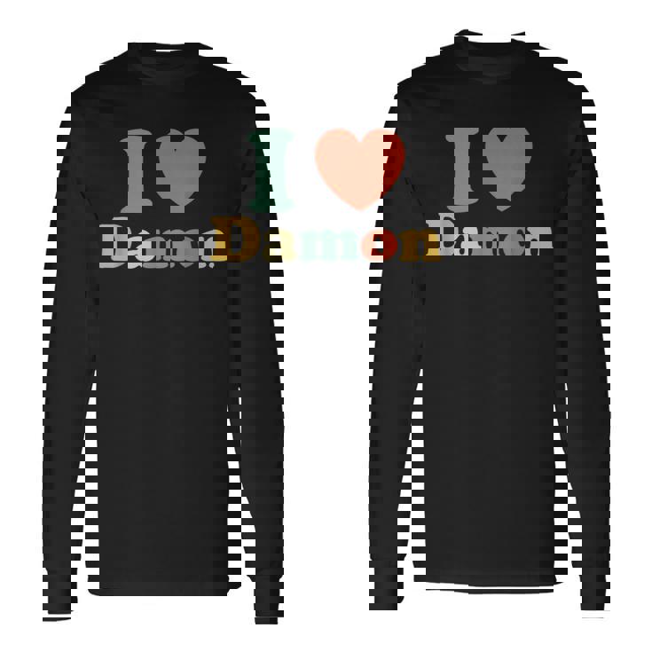 I Love Damon I Heart Damon レッド ハート バレンタイン 長袖Tシャツ