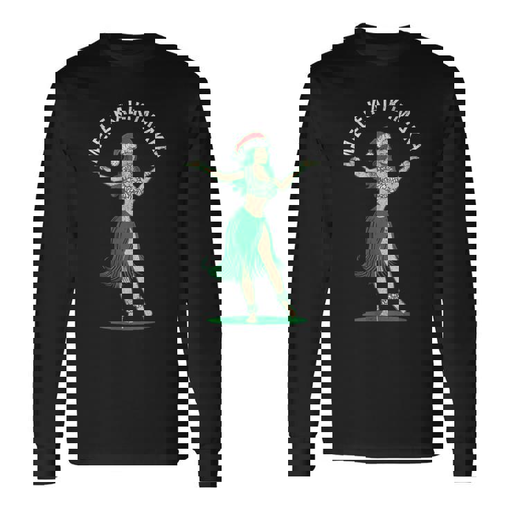 Mele Kalikimaka レトロ クリスマス フラガール シャカ ハワイ 長袖Tシャツ