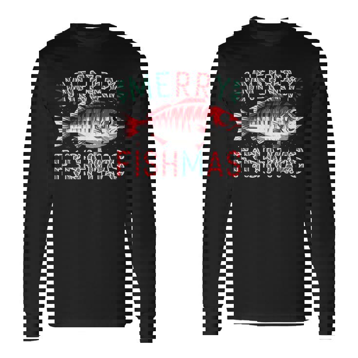 Merry Fishmas Bass Fishing Ugly Christmas For Anglers Long Sleeve T-Shirt