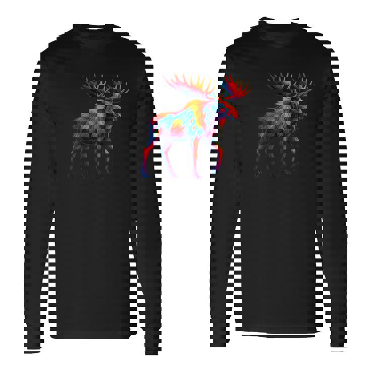 Moose Paint Drip Zoo Favorite Animal Alaska Canada Long Sleeve T-Shirt