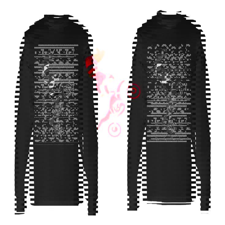 Motocross Santa Claus Dirt Bike Freestyle Ugly Christmas Long Sleeve T-Shirt