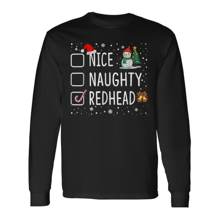 Naughty Nice Redhead Christmas Pajamas Santa Hat Xmas Long Sleeve T-Shirt
