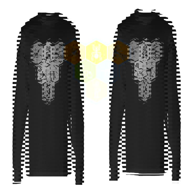 Nazca Linesナスカラインズ レトロなクモ 猿 宇宙人 鳥 六角形 長袖Tシャツ