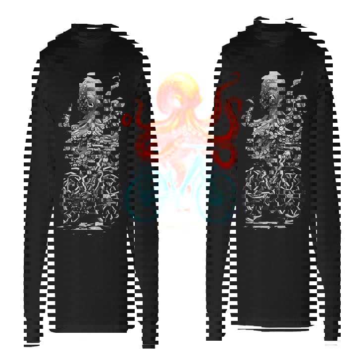 Octopus On Bicycle Cycling Squid Road Bike Cyclist Long Sleeve T-Shirt