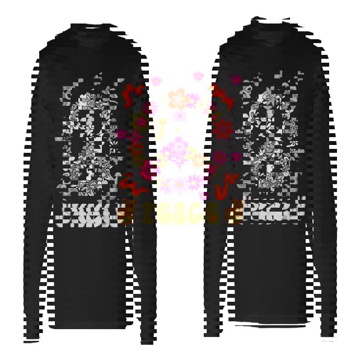 Peace 60年代風 フラワーデザイン 長袖Tシャツ