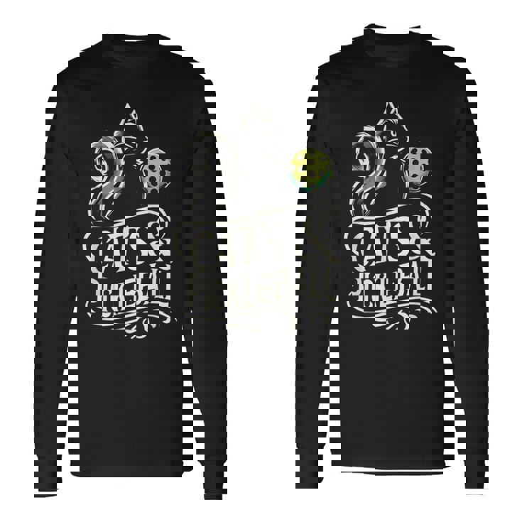 Pickleball Player 猫オーナーピックルボール キティ好きの服 長袖Tシャツ