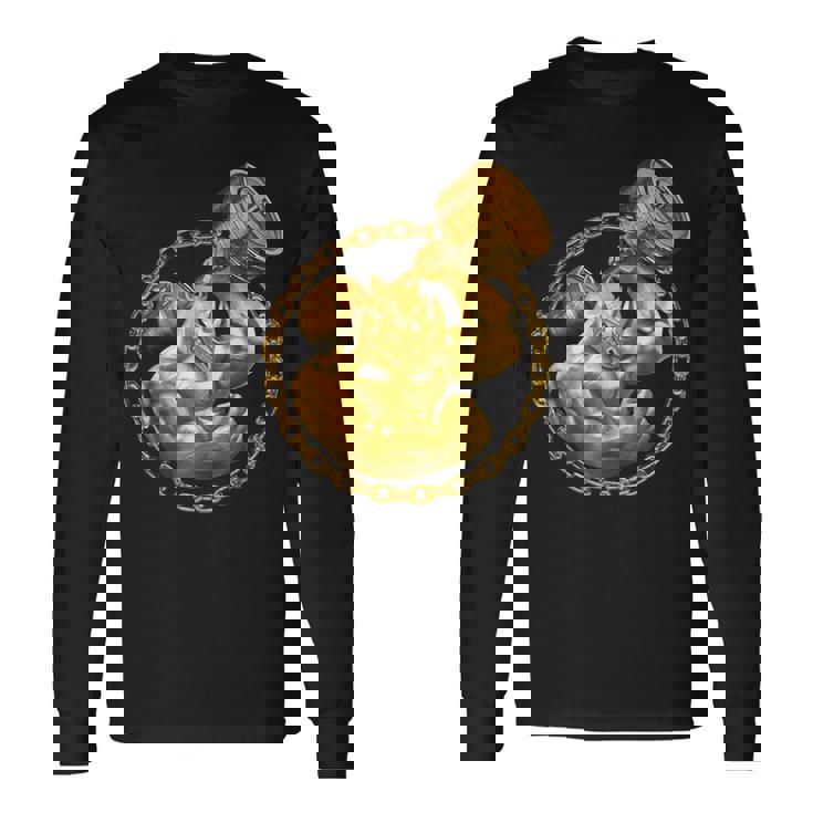 Rhino Beast ワークアウト ゴールド フィットネス ジム 動物 筋肉 ダンベル 長袖Tシャツ