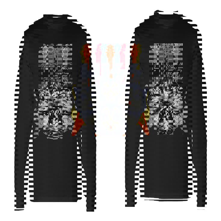 Hiss Cats 子猫 パロディ ロック ロッキン ヴィンテージ レトロ 猫 長袖Tシャツ