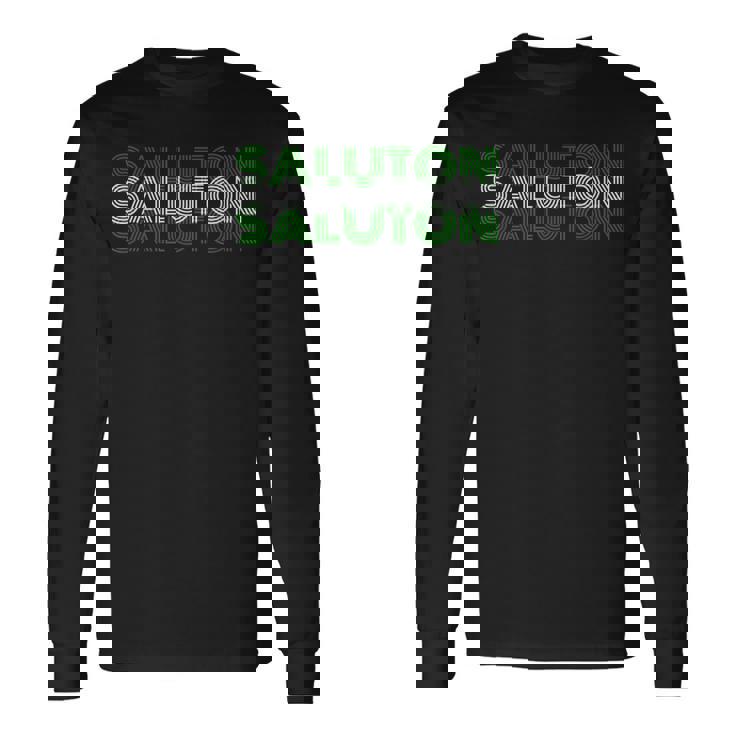 Saluton エスペラントのヘロ レトロテキスト 長袖Tシャツ