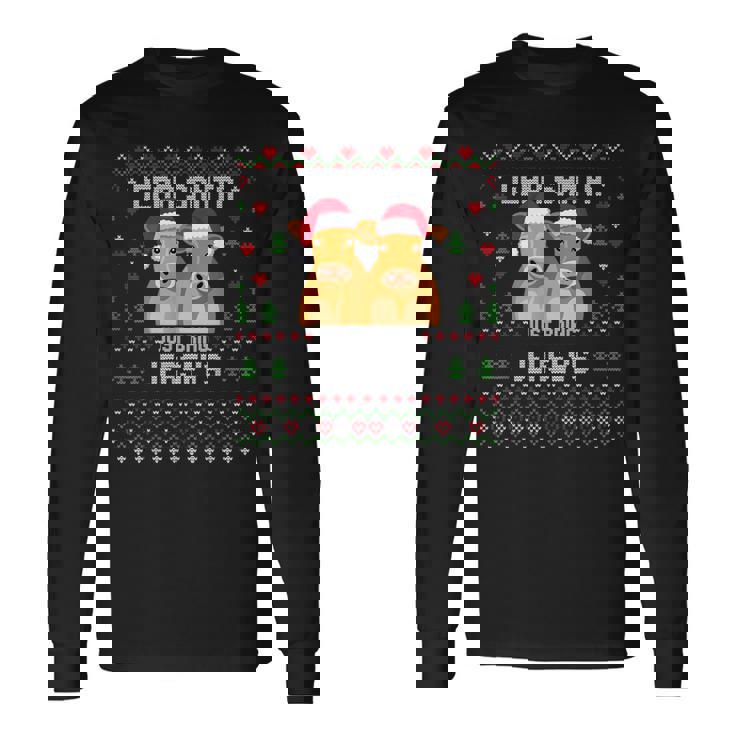 Santa Jersey Cow Christmas Dairy Cattle Ugly Xmas Sweater Long Sleeve T-Shirt