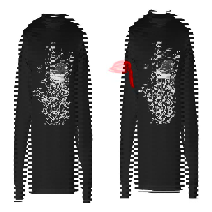 Santa Rock Hand Sign Language Christmas Rock Music Lover Long Sleeve T-Shirt