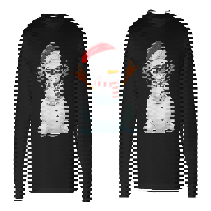 Santa Snowman Rock Hand Sign Language Xmas Rock Music Lover Long Sleeve T-Shirt