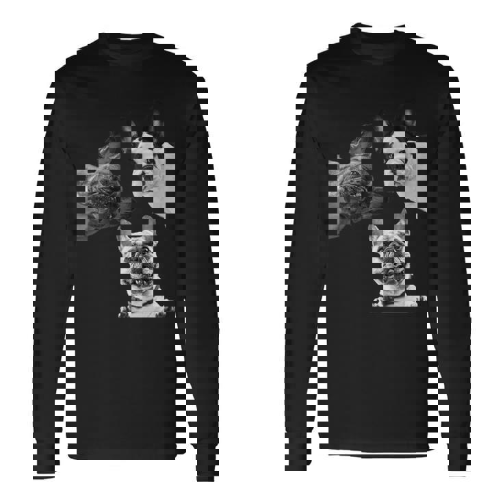 Sneaky フレンチブルドッグ ドッグ ドッグ フレンチ ポッキング ヘッド フェイス 長袖tシャツ 長袖Tシャツ