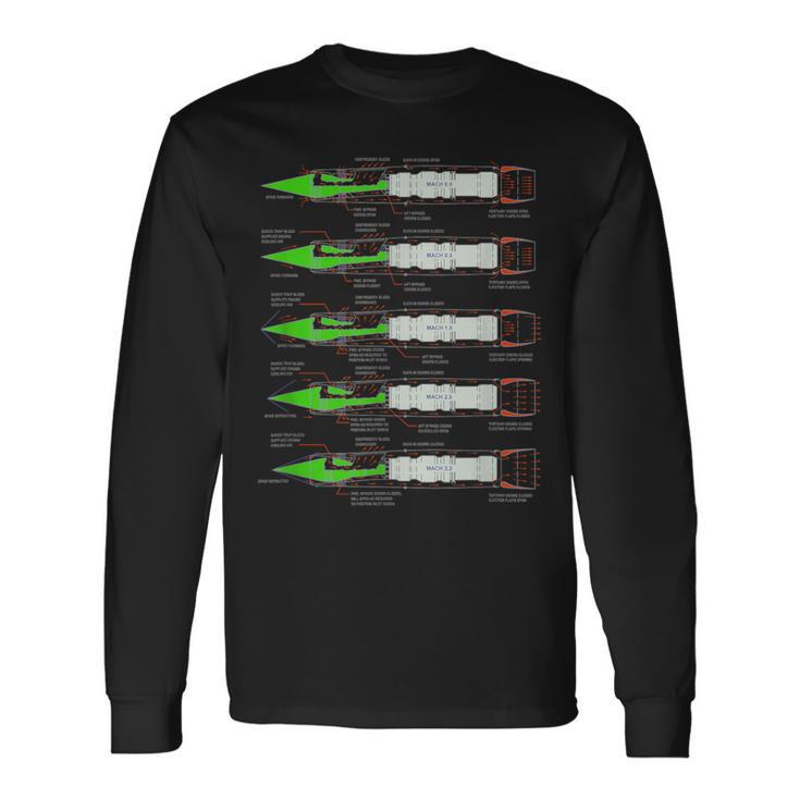 Sr-71 ハブ ブラックバード エアクラフト J58 エンジン ダイアグラム シャツ 長袖Tシャツ