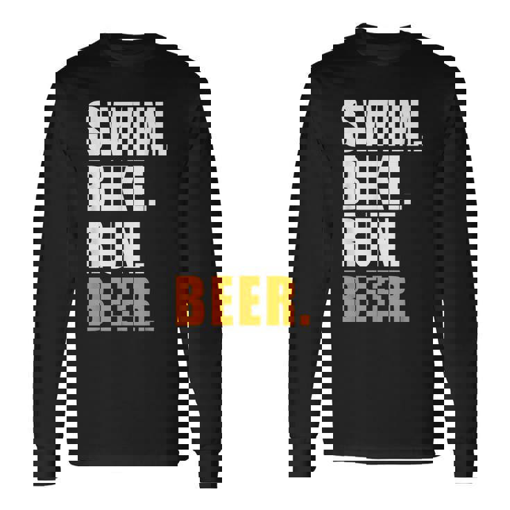 Swim Bike Run スイム バイク ラン ビール トライアスロン トライアスロン スポーツ メンズ レディース 長袖Tシャツ