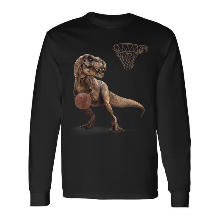 T Rex 恐竜 バスケットボール 面白い恐竜フープ 長袖Tシャツ