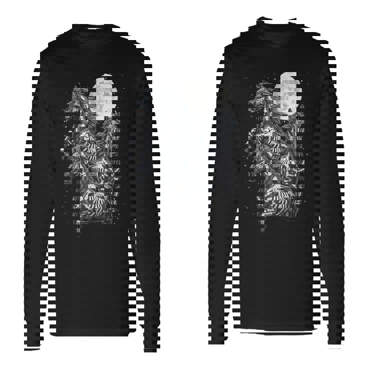 Three Horse Moon Día De Los Muertos Skeleton Horse Long Sleeve T-Shirt