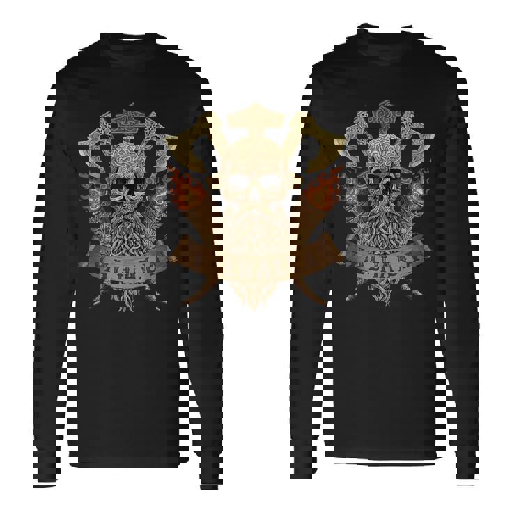 Valhalla Viking Skull Norse Mythology Viking Axe Scroll Tank Top Long Sleeve T-Shirt