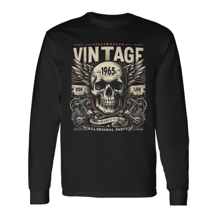 Vintage 1965 Né En 1965 Anniversaire Crâne Motard Moto T-shirt à manches longues