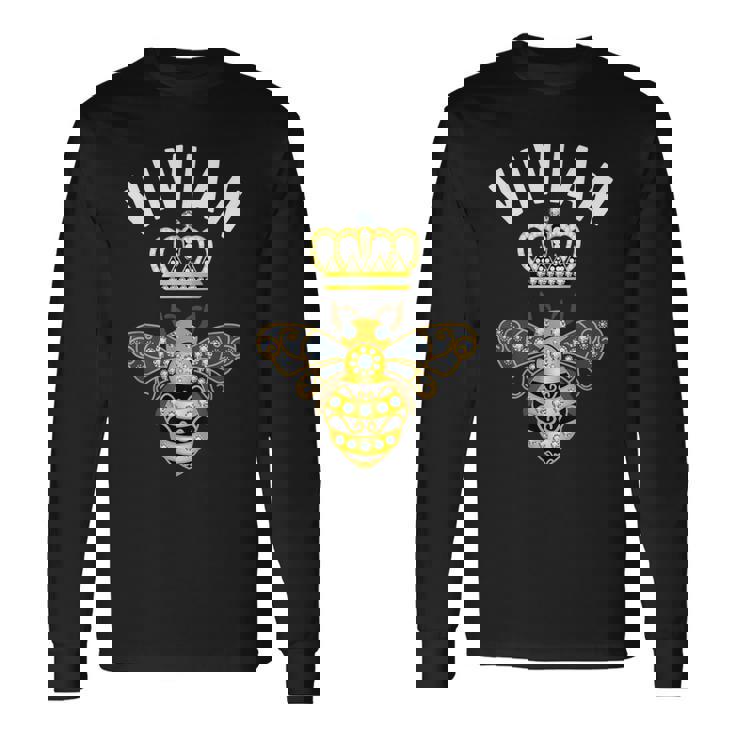 Vivian 名前ivian 誕生日 ギフト 女王 王冠 蜂 ヴィヴィアン 長袖Tシャツ