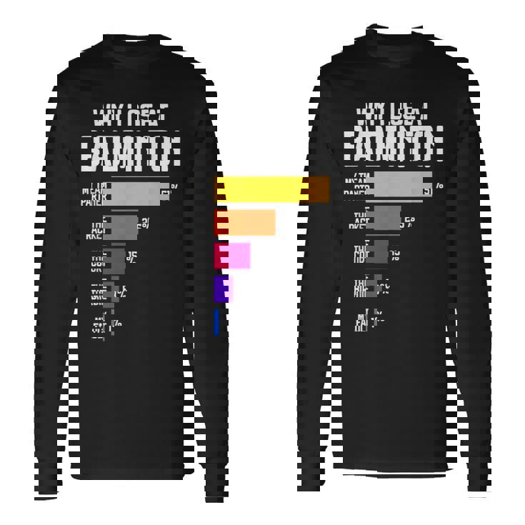 Why I Lose At Badminton 面白い言い訳 シャトルコック バーディー 長袖Tシャツ