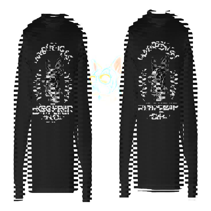 World's Coolest Dog Dad Papa メンズ ボストンテリア 長袖Tシャツ