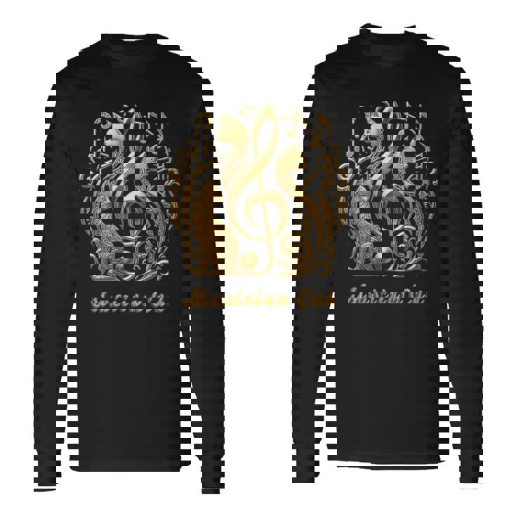 「Musician Cat 」 いつも猫気分 楽器と猫の調べ 音楽記号 猫エンブレム 肉球 長袖Tシャツ