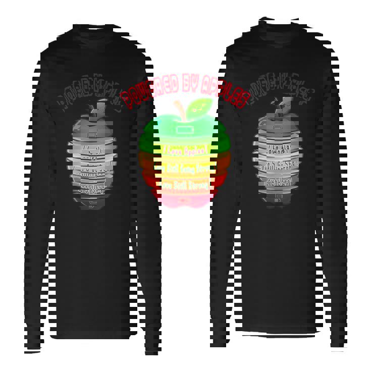 「Powered By Apples（リンゴの力）」リンゴ スライス 充電 バッテリー 残量 おもしろみ 可愛い 長袖Tシャツ