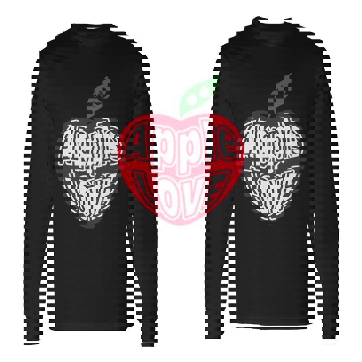 「Red Apple Fresh Fruit 」 ハート型 Love りんご フルーツ ユニークデザイン 長袖tシャツ 長袖Tシャツ ギフトのアイデア