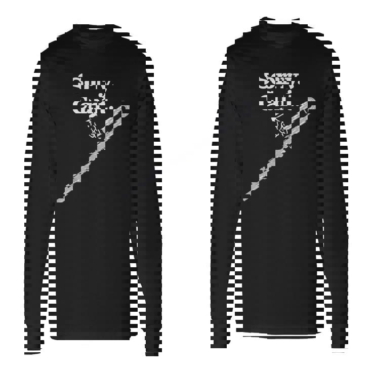 「ごめんなさい。できません。バスフルート」フルート奏者のための面白いバスフルート 長袖Tシャツ