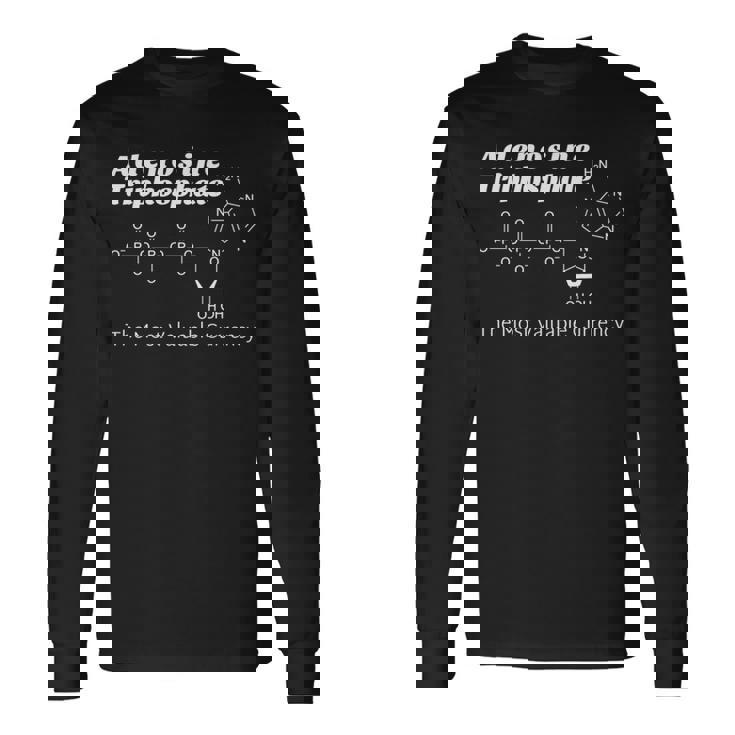 「アデノシン三リン酸（さんリンさん）：世界で一番 貴重な通貨」英語 生物学 生化学 生物化学 科学 理科 有機化学 長袖tシャツ 長袖Tシャツ